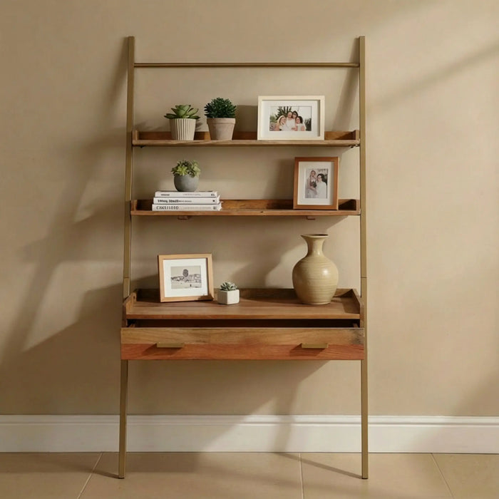 Array Ladder Desk With EPL Finish - Natural & Gold