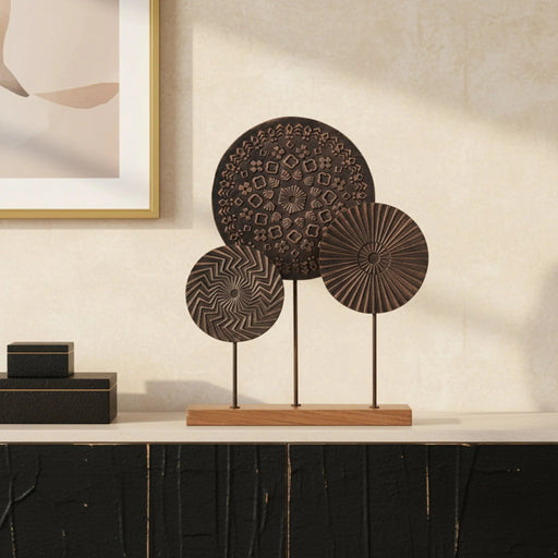 Aurel Metal Sculpture With Wooden Base - Brown Homelves