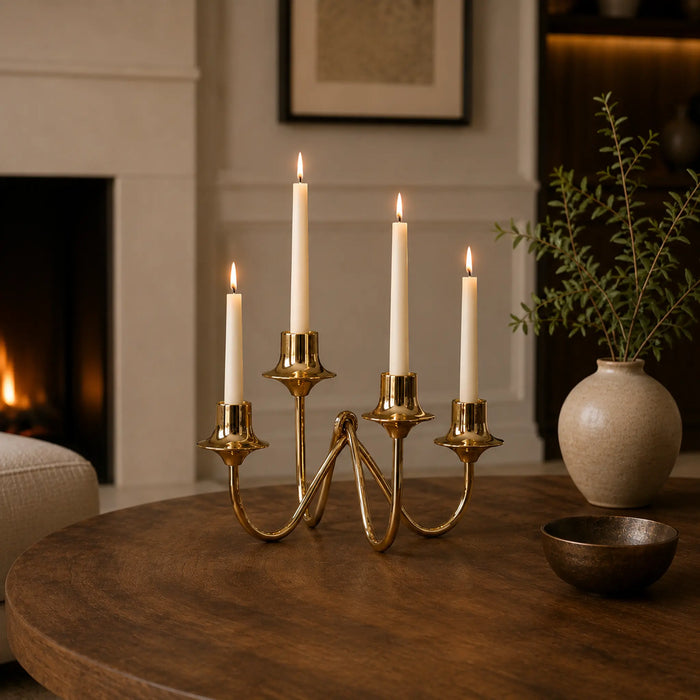 Bezel Metal Candle Holder, Gold