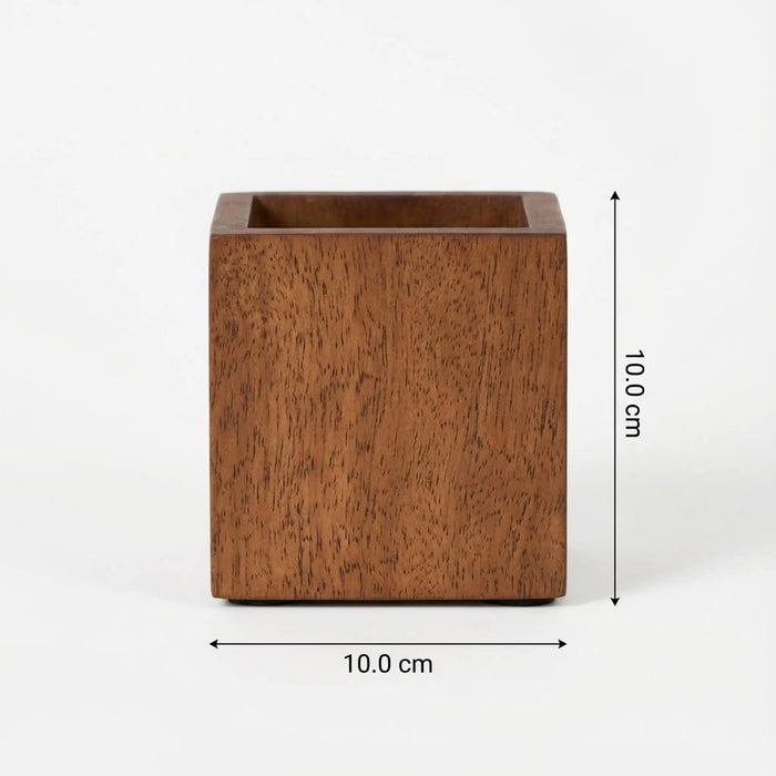 Boxy Wooden Pen Holder, Brown