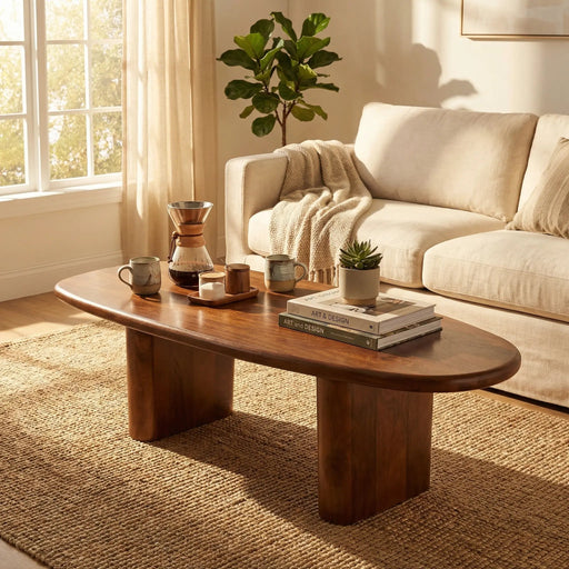 Calvin Rectangular Wooden Coffee Table - Walnut Homelves