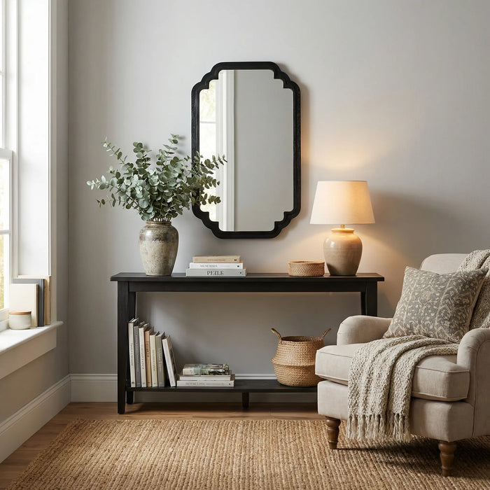 Celia Rectangular Wall Mirror With Wooden Frame - Black