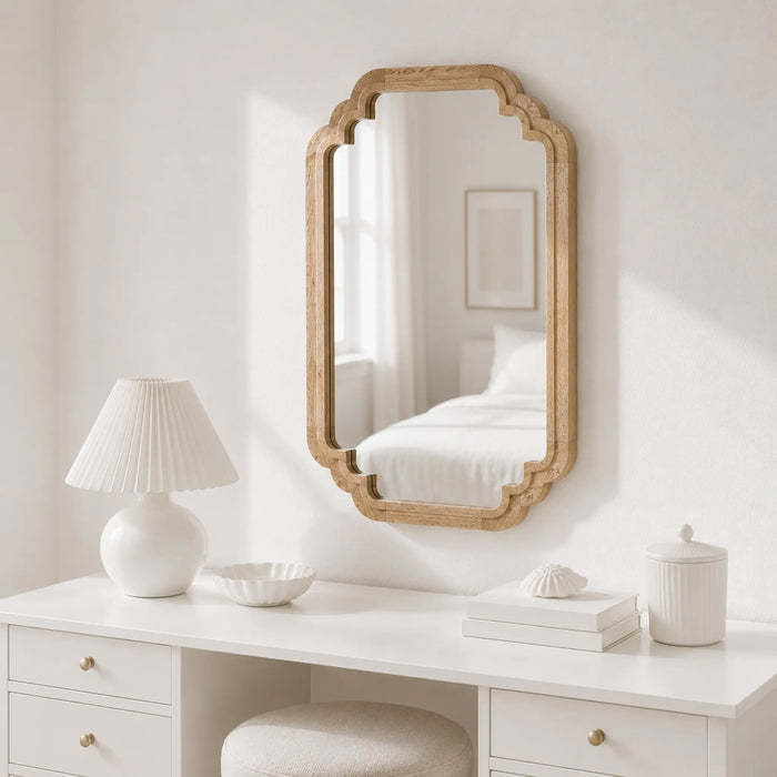 Celia Rectangular Wall Mirror With Wooden Frame - Honey