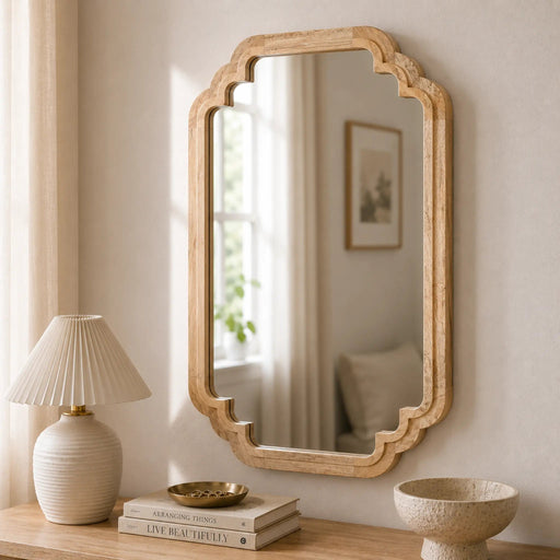 Celia Rectangular Wall Mirror With Wooden Frame - Honey Homelves