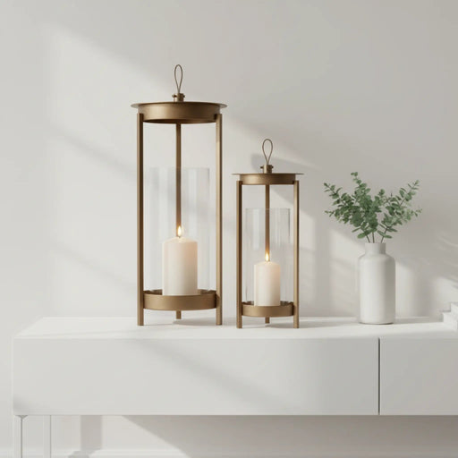 Cesca Metal Lantern, Set Of 2 - Brown Homelves
