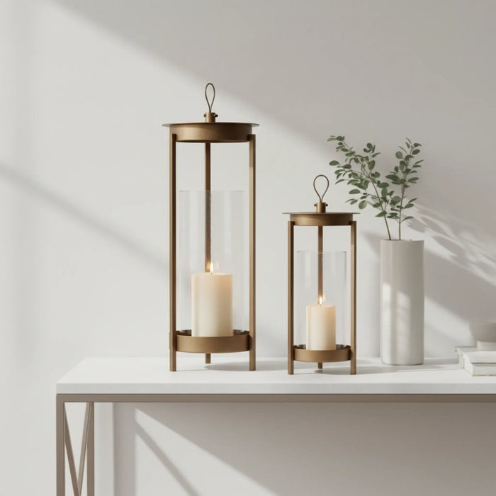 Cesca Metal Lantern, Set Of 2 - Brown