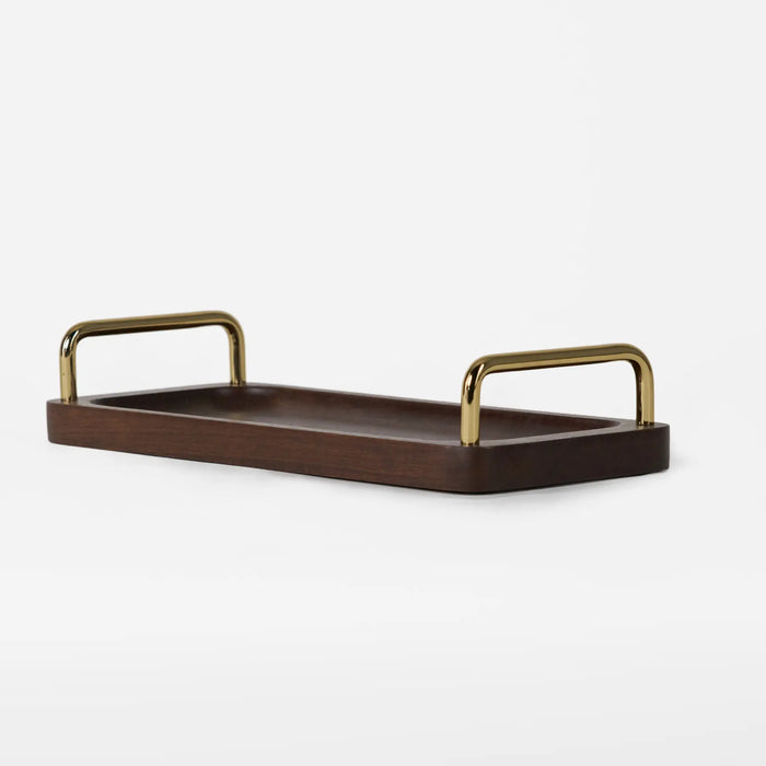 Coco Wooden Tray with Brass Handles, Large - Brown