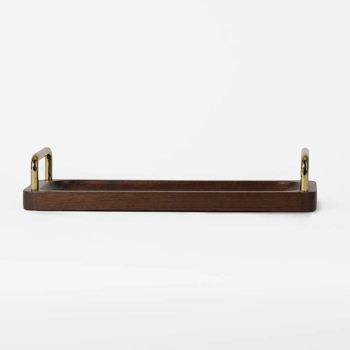 Coco Wooden Tray with Brass Handles, Small - Brown