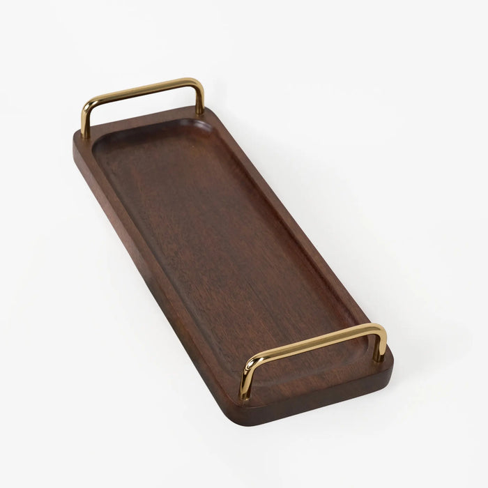 Coco Wooden Tray with Brass Handles, Small - Brown
