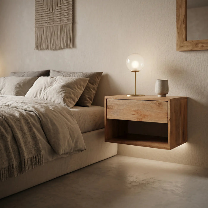 Cube Wooden Nightstand & Bedside Table - Natural