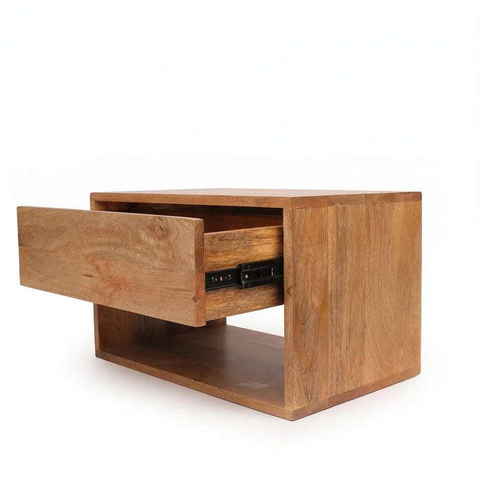 Cube Wooden Nightstand & Bedside Table - Natural