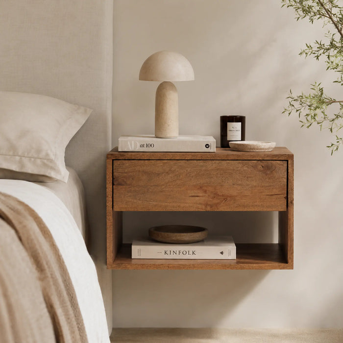 Cube Wooden Nightstand & Bedside Table - Natural