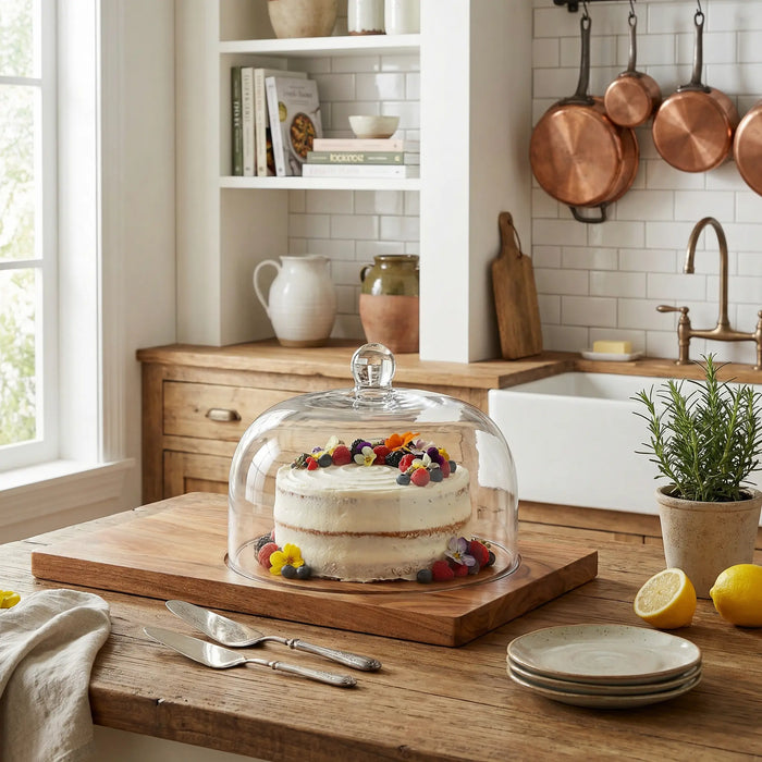Dome Serving Platter With Glass Cover - Natural