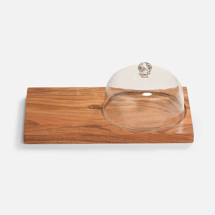 Dome Serving Platter With Glass Cover - Natural