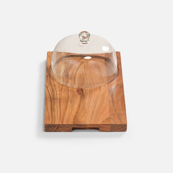 Dome Serving Platter With Glass Cover - Natural