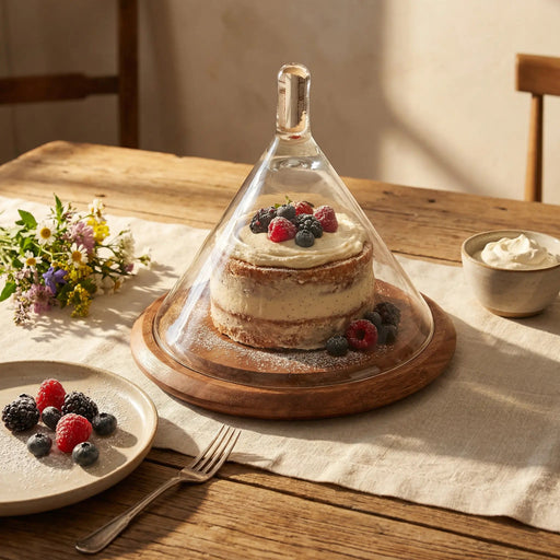 Dome Serving Platter With Glass Cover, Small - Natural Homelves
