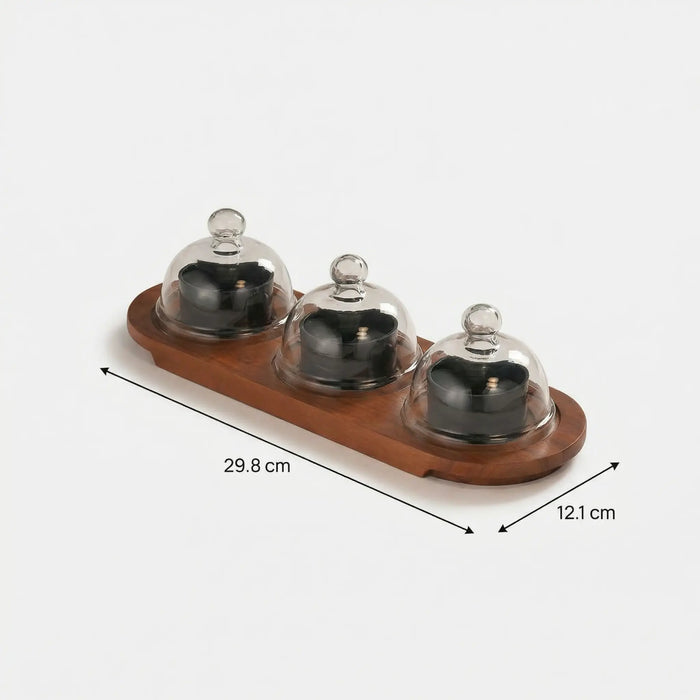 Dome Serving Tray With Metal Bowls - Black