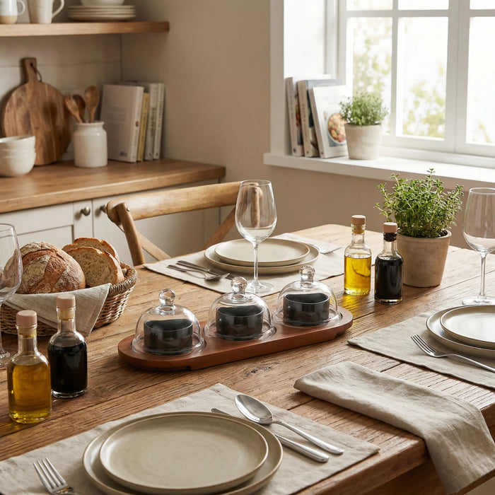 Dome Serving Tray With Metal Bowls - Black