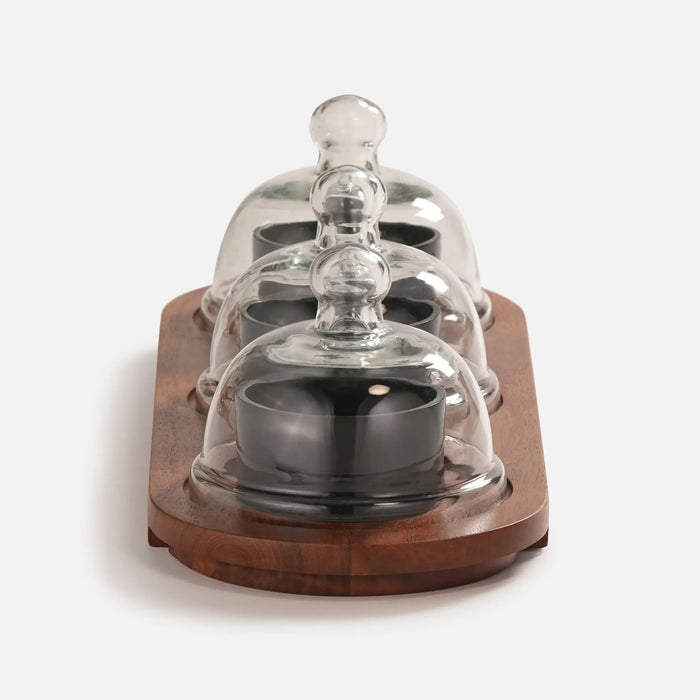 Dome Serving Tray With Metal Bowls - Black