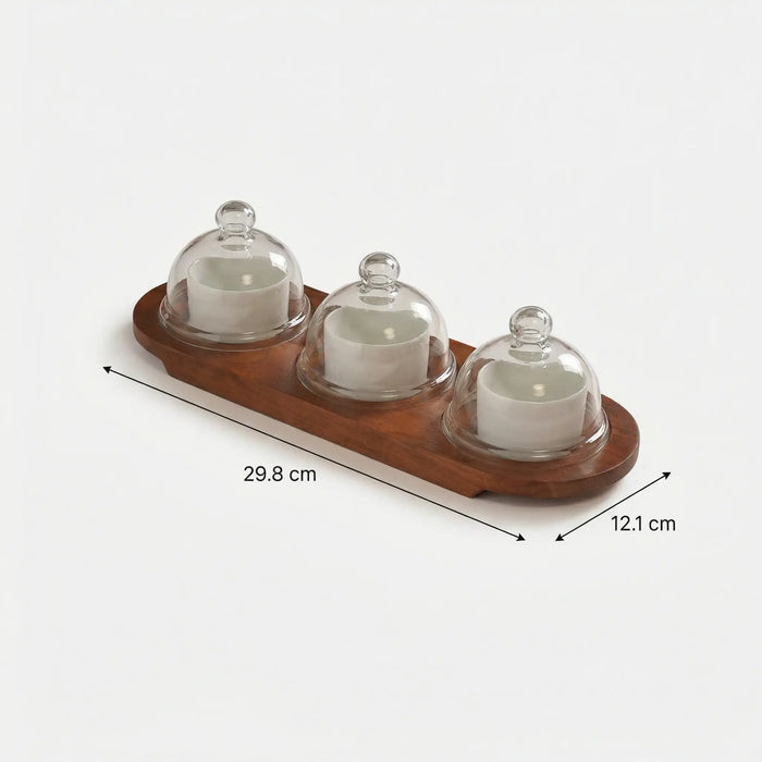 Dome Serving Tray with Metal Bowls- White