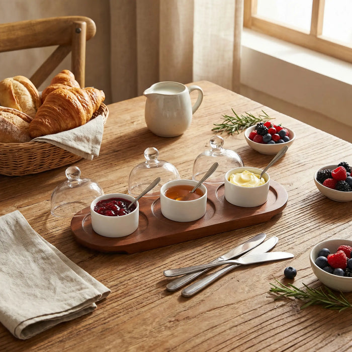 Dome Serving Tray with Metal Bowls- White