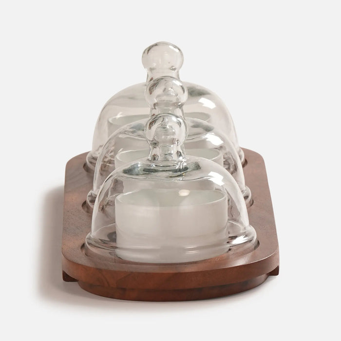 Dome Serving Tray with Metal Bowls- White