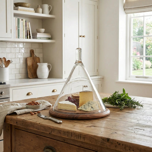 Dome Wooden Platter With Glass Cover, Large - Natural Homelves