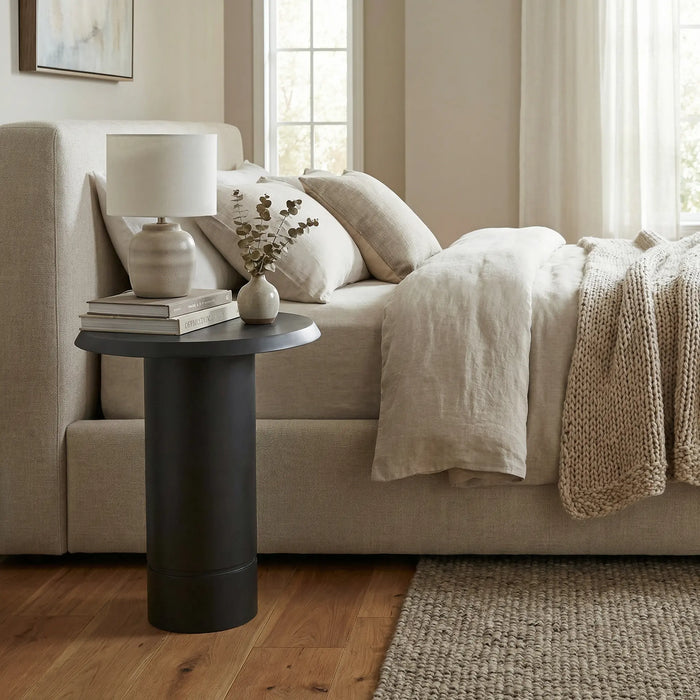Eden Pedestal Round Side Table, Tall - Black