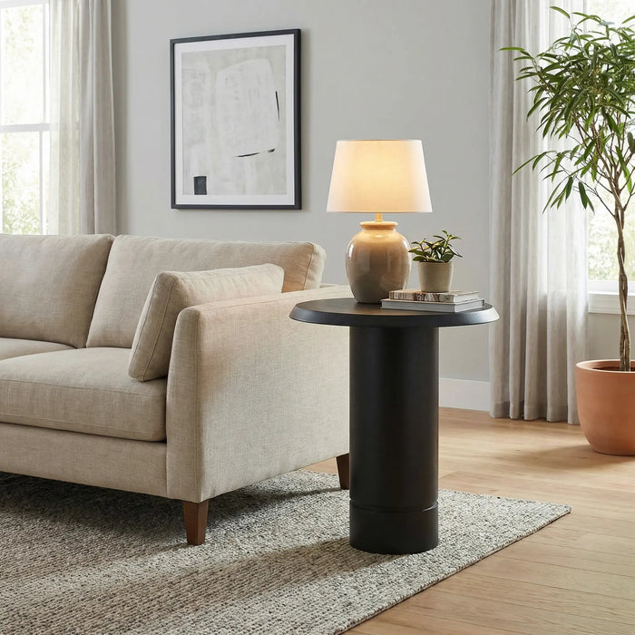 Eden Pedestal Round Side Table, Tall - Black
