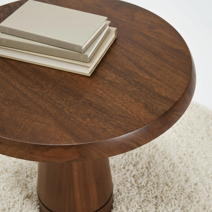 Eden Pedestal Round Side Table, Tall - Walnut