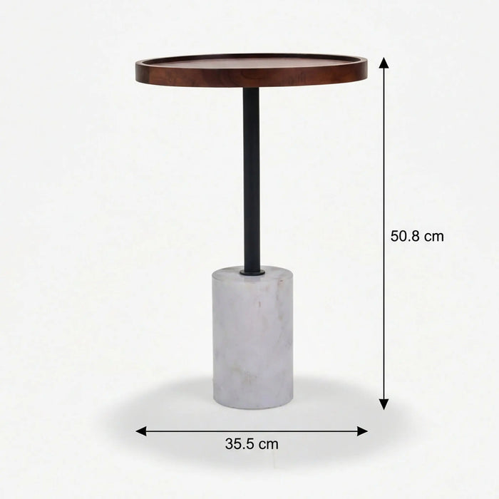 Elnor Side Table With Marble Base - Walnut