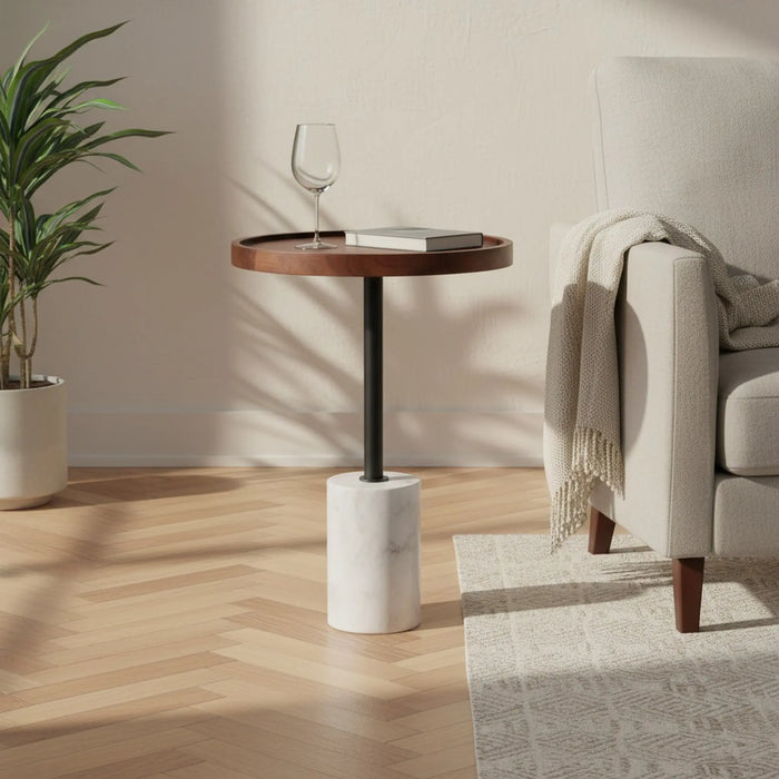 Elnor Side Table With Marble Base - Walnut