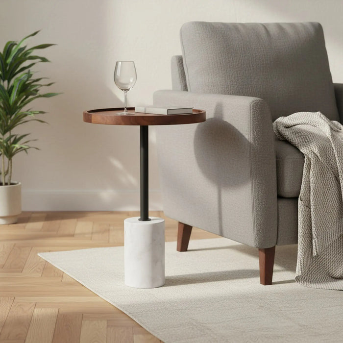 Elnor Side Table With Marble Base - Walnut