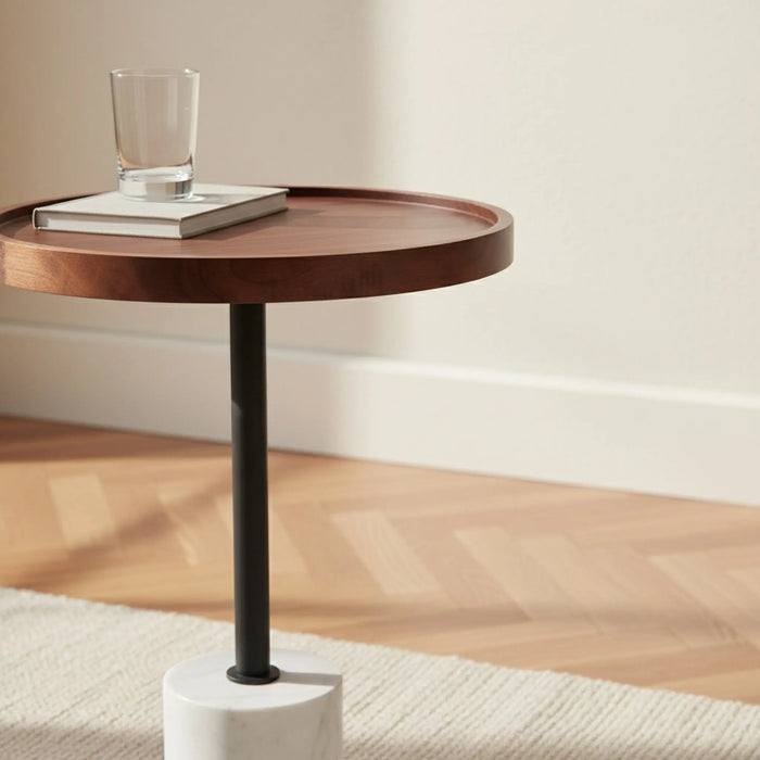 Elnor Side Table With Marble Base - Walnut