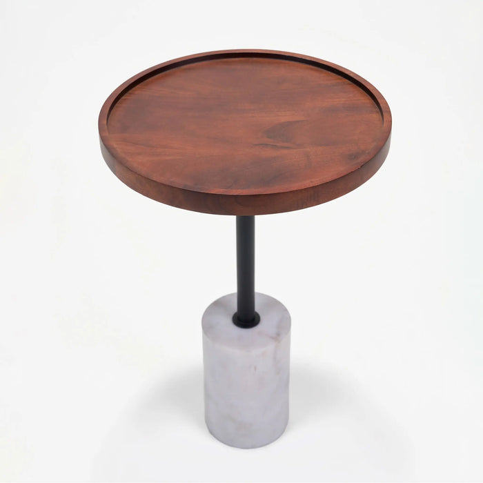 Elnor Side Table With Marble Base - Walnut