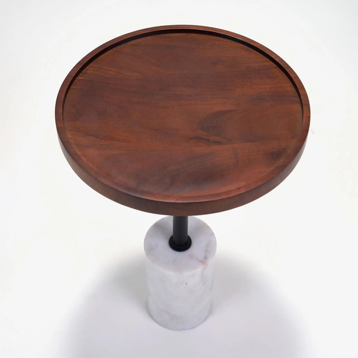 Elnor Side Table With Marble Base - Walnut