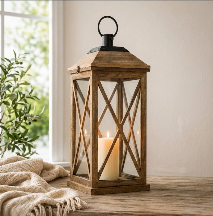 Eon Wooden Lantern, Large - Natural
