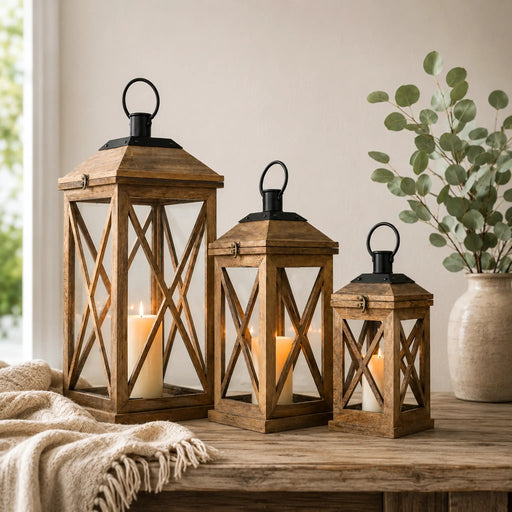 Eon Wooden Lanterns, Set of 3 - Natural Homelves