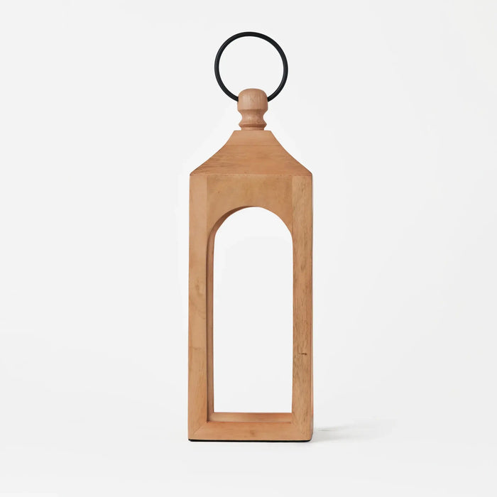 Wooden lantern with a ring handle on a white background