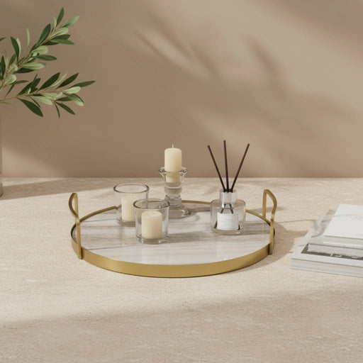 Fia Marble Tray With Metal Handles - Gold Homelves