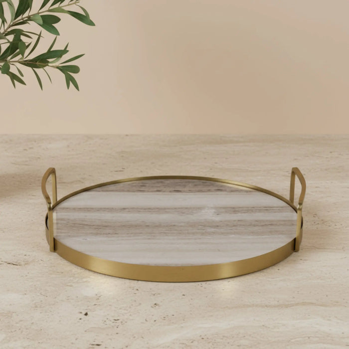 Fia Marble Tray With Metal Handles - Gold