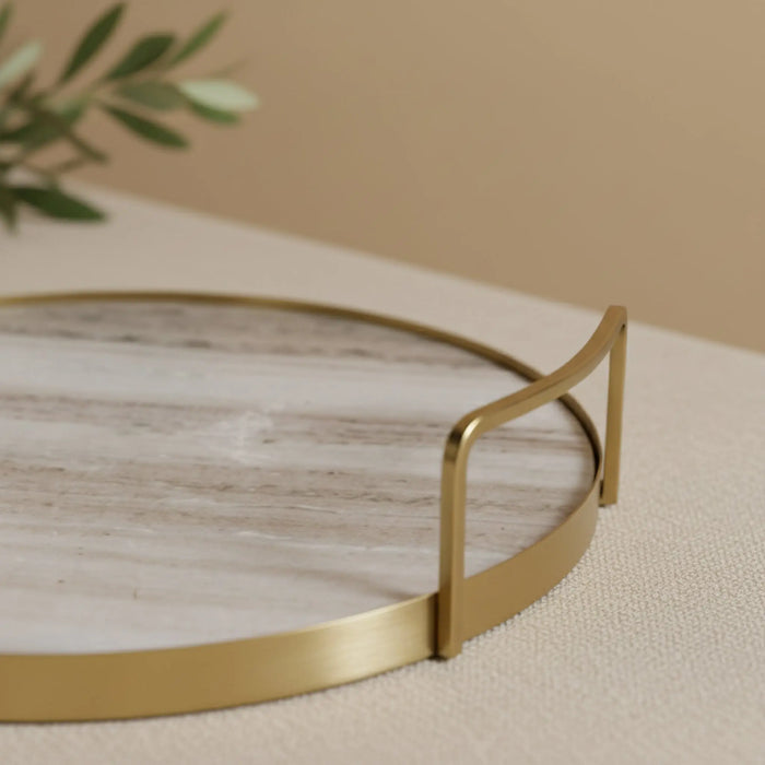 Fia Marble Tray With Metal Handles - Gold