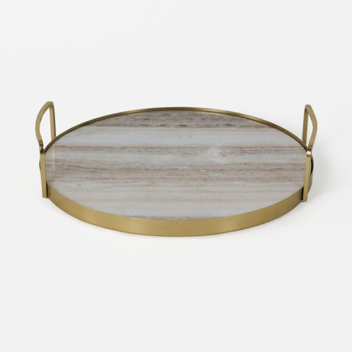 Fia Marble Tray With Metal Handles - Gold