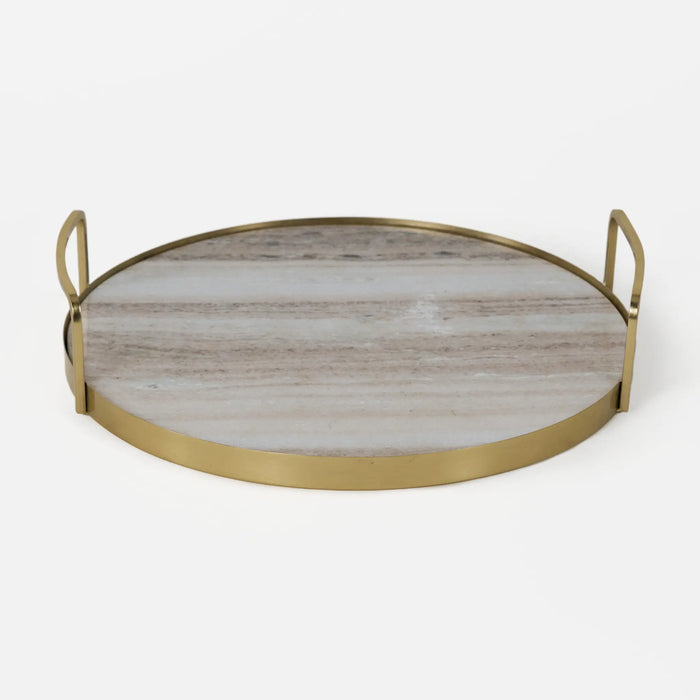 Fia Marble Tray With Metal Handles - Gold