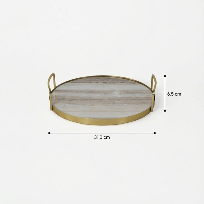 Fia Marble Tray With Metal Handles - Gold