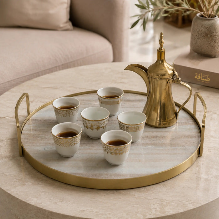 Fia Marble Tray With Metal Handles - Gold