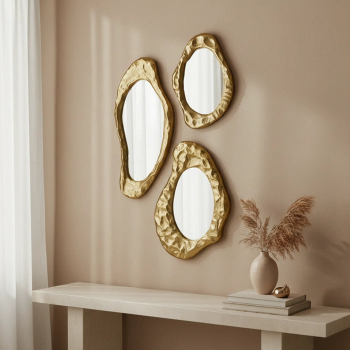 Flova Wall Mirrors With Metal Frame, Set of 3 - Gold