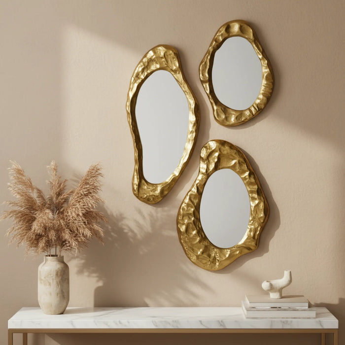 Flova Wall Mirrors With Metal Frame, Set of 3 - Gold
