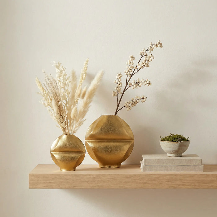 Flux Metal Decorative Vase, Set Of 2 - Gold