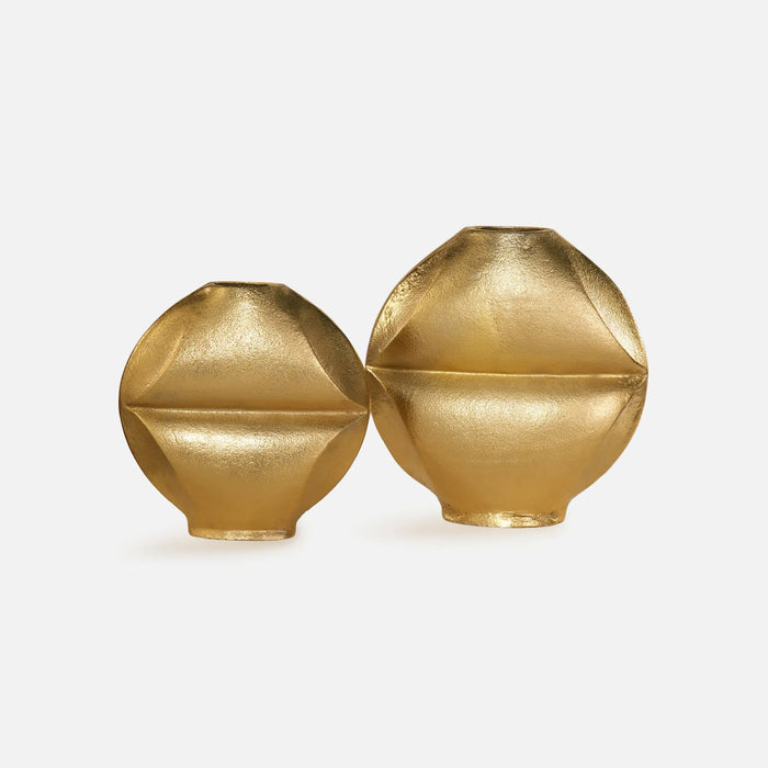 Flux Metal Decorative Vase, Set Of 2 - Gold